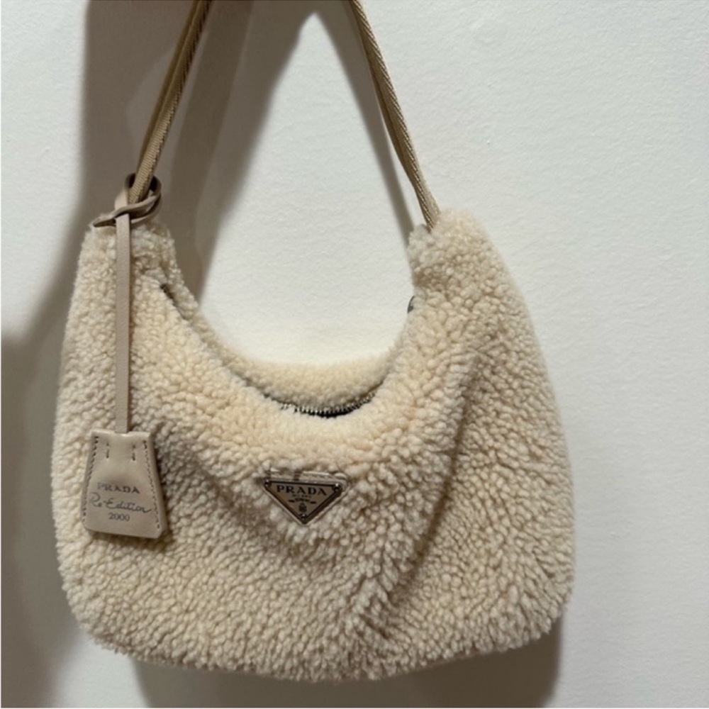 Prada Shearling Mini Re-Edition 2000 Bag in Ecru (LIKE NEW)